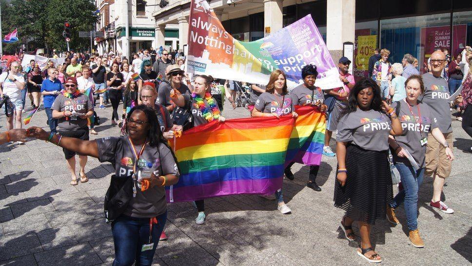 People marching for Pride in Nottingham