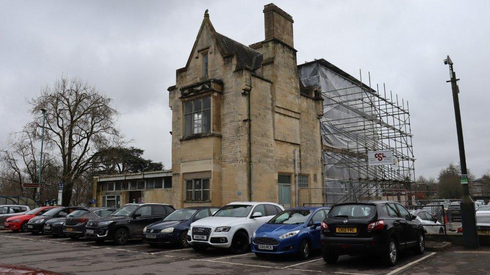 The Old Station in Cirencester, surrounded by scaffolding to the rear