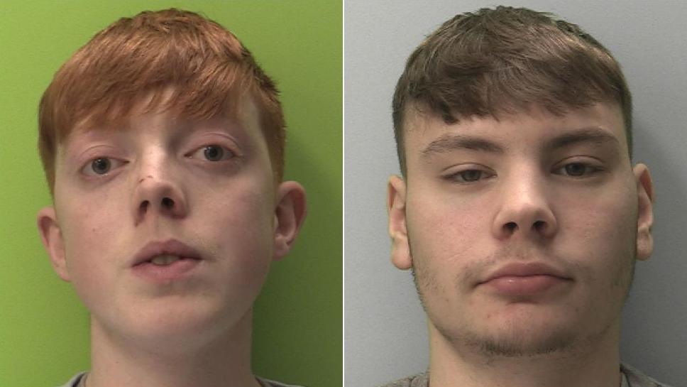 Mug shots of Taylor Rowsell and James Greaves. Taylor has short ginger hair and James has short brown hair.