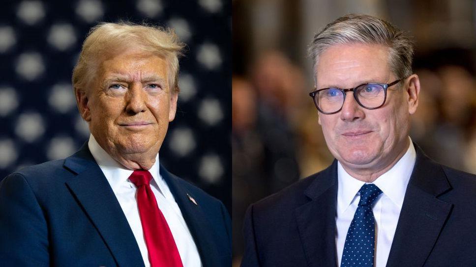 Two separate pictures of Donald Trump and Sir Keir Starmer