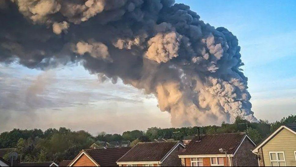 The plume of smoke visible from miles around