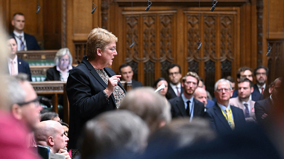 Ann Davies MP stands in parliament surrounded by fellow MPs to present her constituent's case