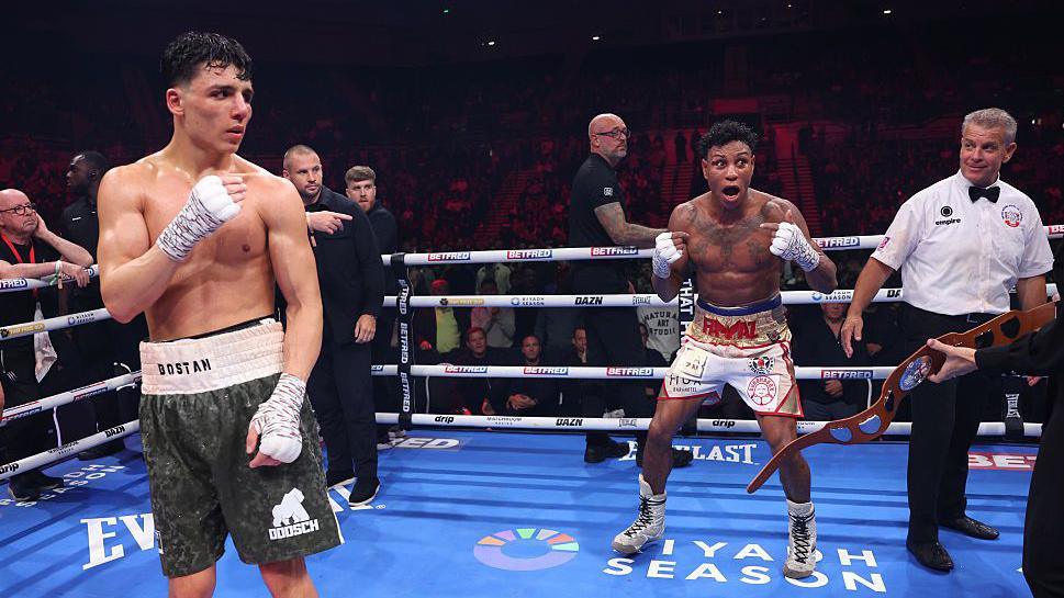 Bilal Fawaz looks shocked as he celebrates his win over Junaid Bostan