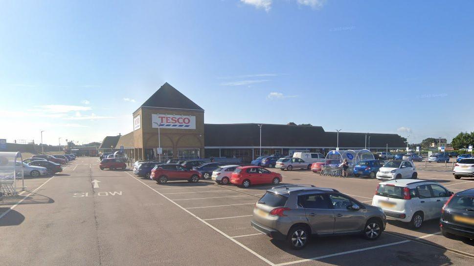 The outside of Tesco supermarket in Bridge Road, Sheerness seen from the car park