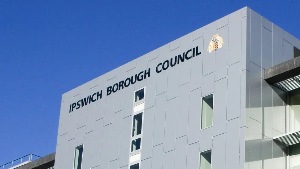 A grey block building with the words Ipswich Borough Council written on it