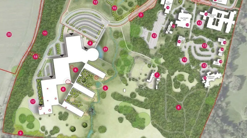 An aerial drawing depicting what the new hospital layout could look like.