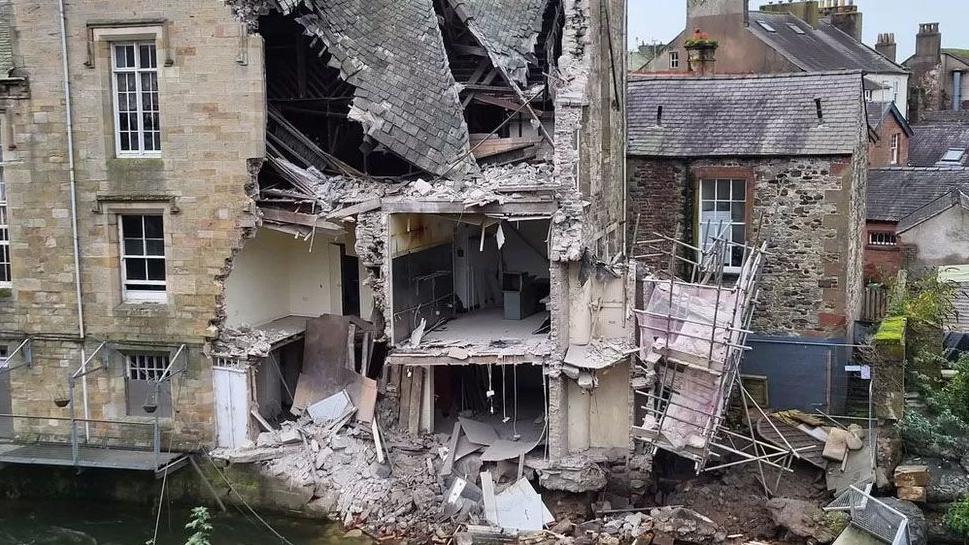 Collapsed back of Cockermouth's Old Courthouse building