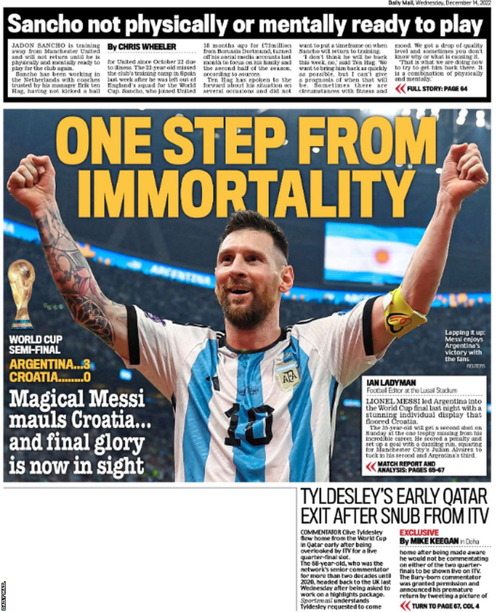 Back page of the Daily Mail on 14 December 2022