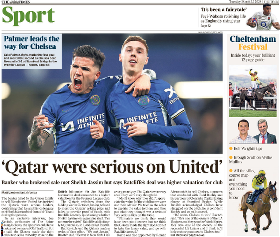Back page of the Times on 12 March 2024
