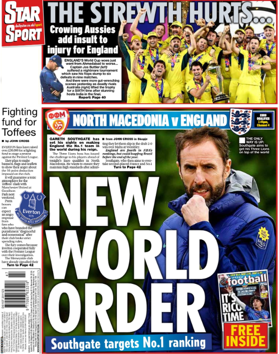 Back page of the Daily Star on 20 November 2023