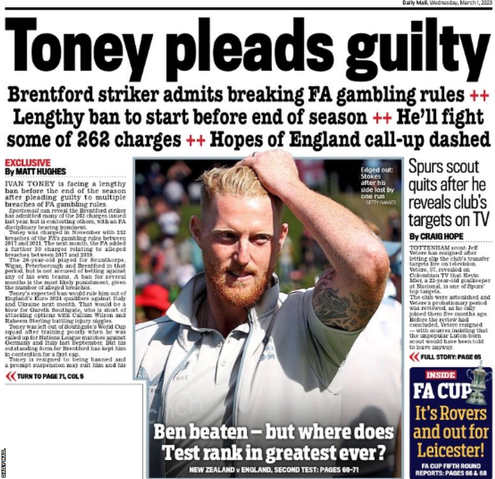 Daily Mail back page on 1 March 2023