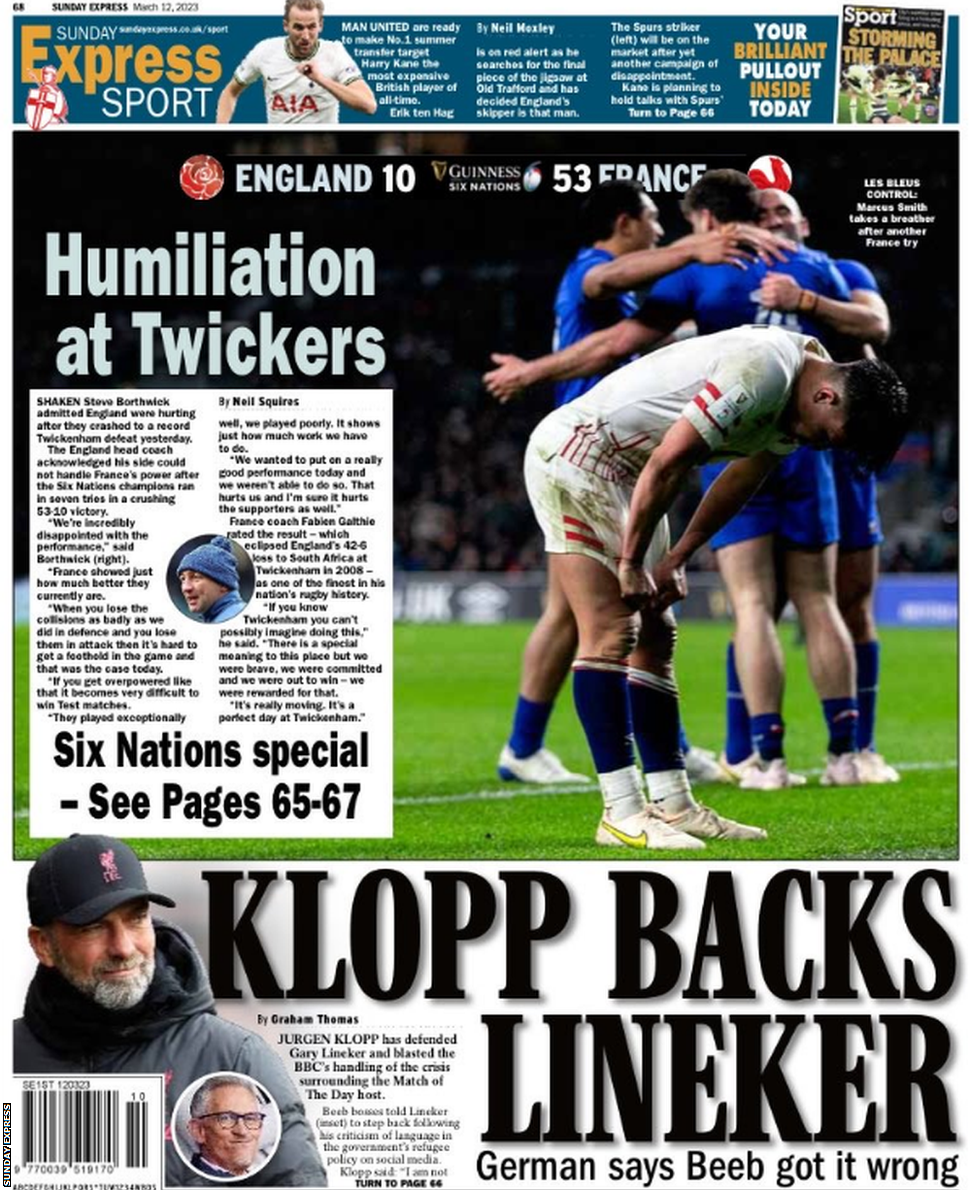 Back page of the Sunday Express on 12 March 2023