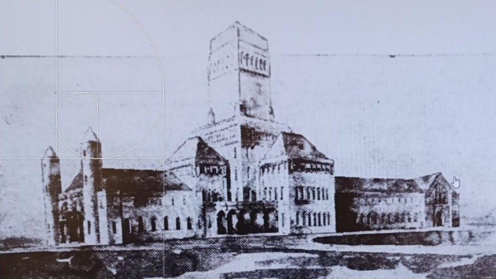 Dealbh a rinn ailtire sna 1930an dhen cholaiste a bha air a mholadh ann an Eilean Ì
