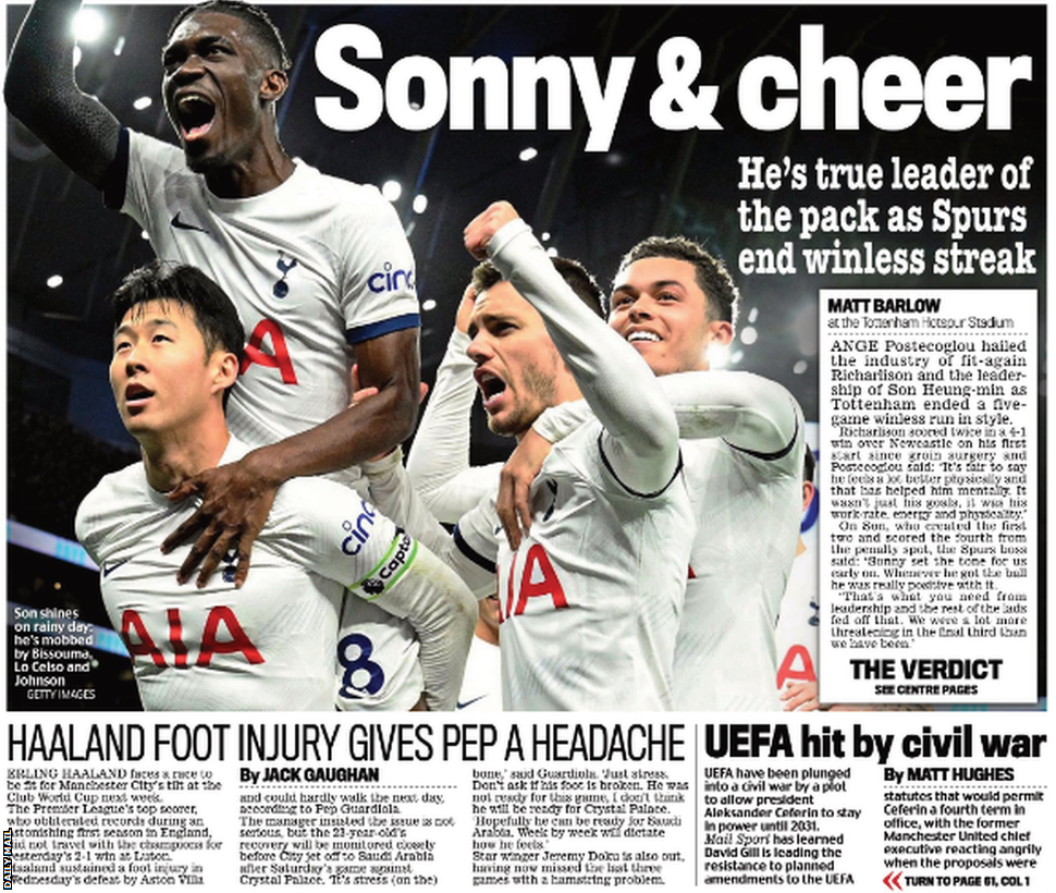 Back page of the Daily Mail on 11 December 2023