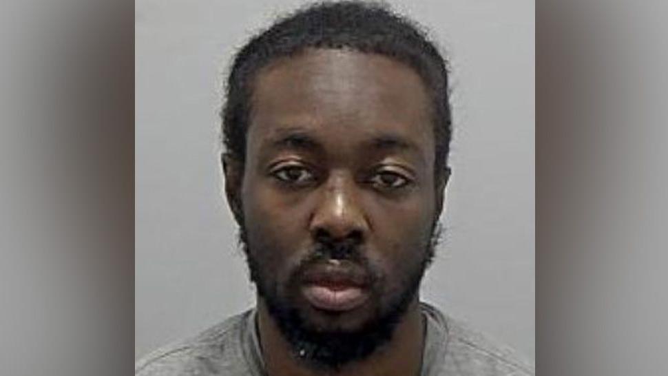 Tyreese Kamau: A man with black hair and a black beard wearing a grey and round necked t-shirt in his custody photo