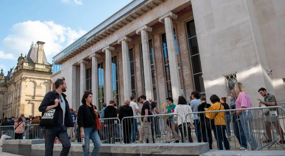 The outside the The Halls music venue in the city with people queueing outside ahead of a concert