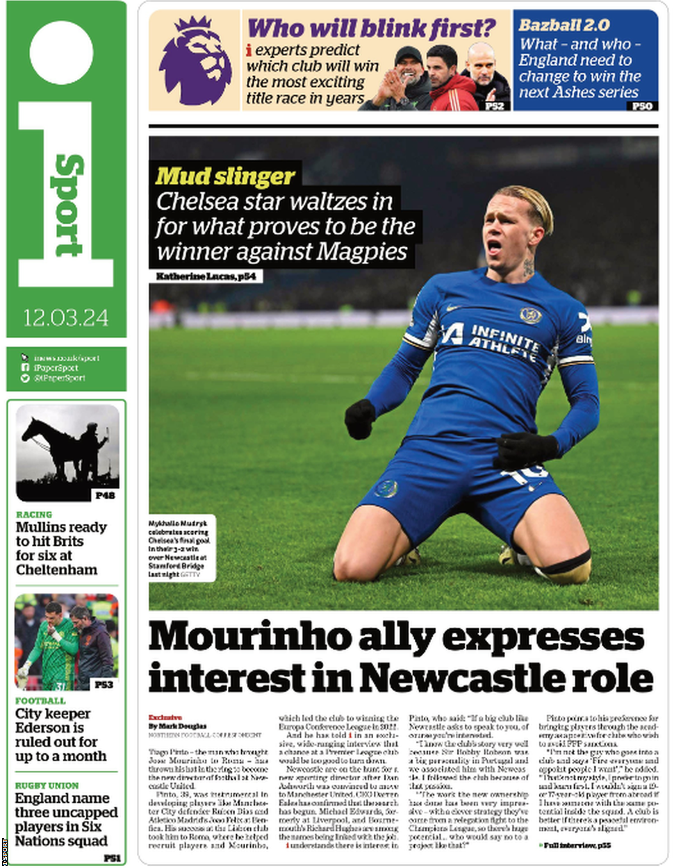 Lead page of i Sport on 12 March 2024