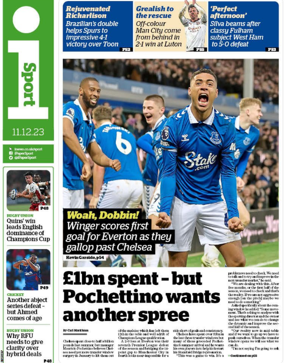 Lead page of i sport on 11 December 2023