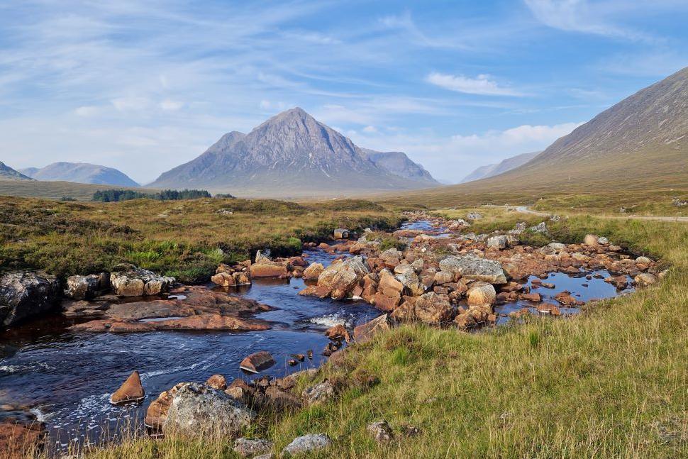 Mountain Buchaille Etive Mòr with a rocky stream