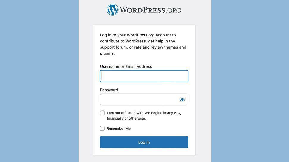 A screenshot of the WordPress.org website which shows a tick box which says: "I am not affiliated with WP Engine in any way, financially or otherwise."