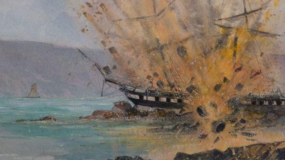 Painting of the Brig Lily explosion