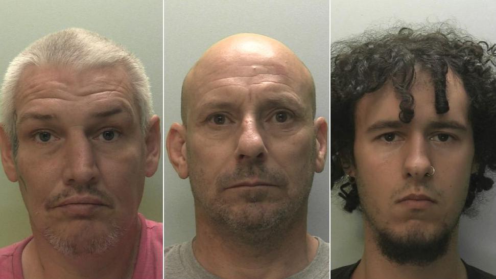 Police mugshots of Daniel McGuire, Michael Williams and Lucas Ormond Skeaping