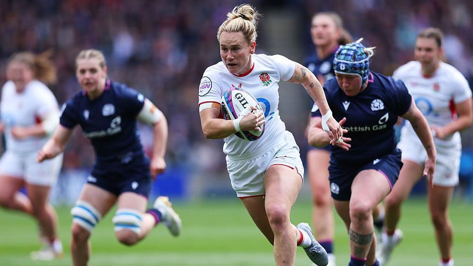 Meg Jones on the attack for England against Scotland