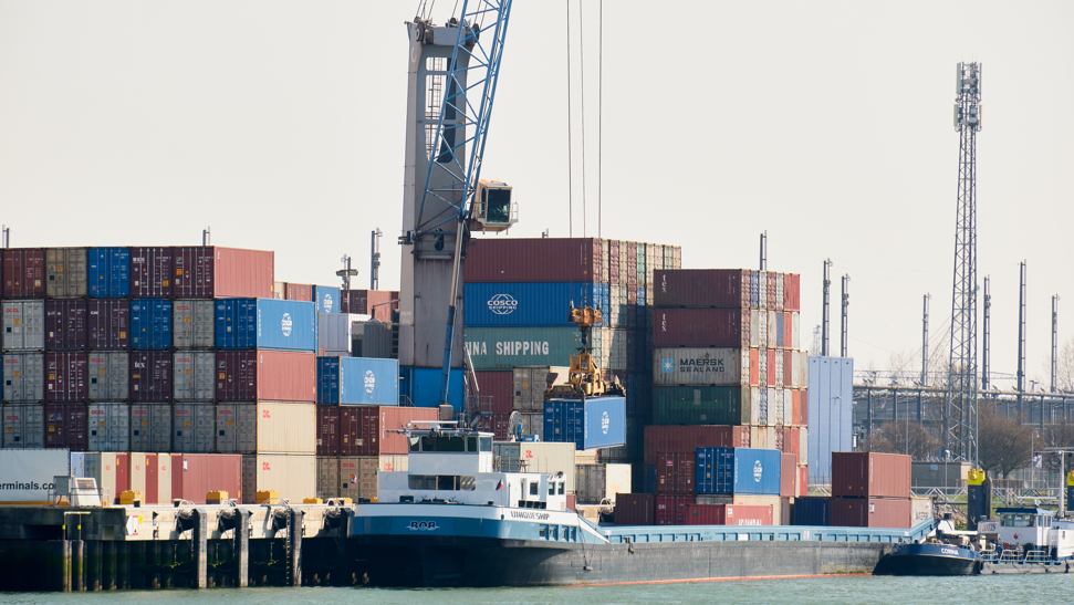 A container terminal at the Port of Rotterdam on April 3, 2025 in Rotterdam, Netherlands.