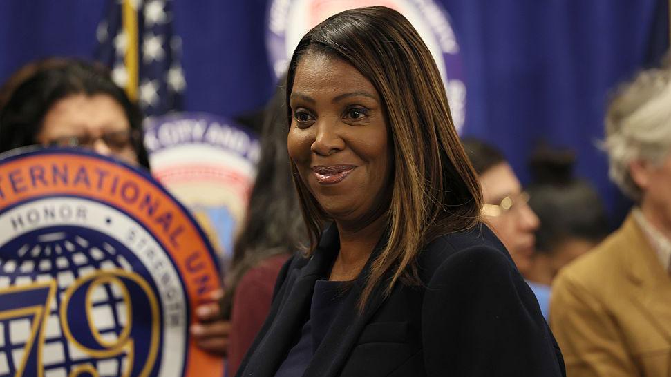 Letitia James at a press conference in New York
