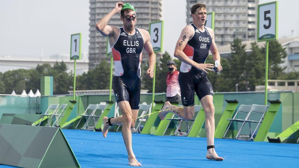 Dave Ellis and his guide Luke Pollard competing in Para-triathlon at their second Paralympic Games together