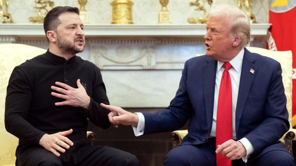 Donald Trump and Volodymyr Zelensky have a heated discussion in the Oval Office last Friday.