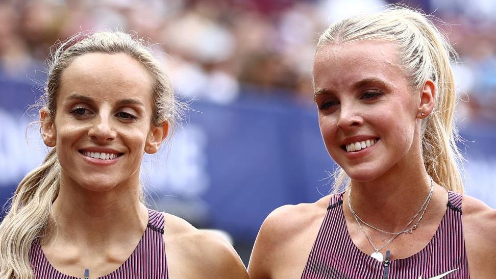 Georgia Hunter Bell and Keely Hodgkinson pose for a photo after the London Diamond League in 2024