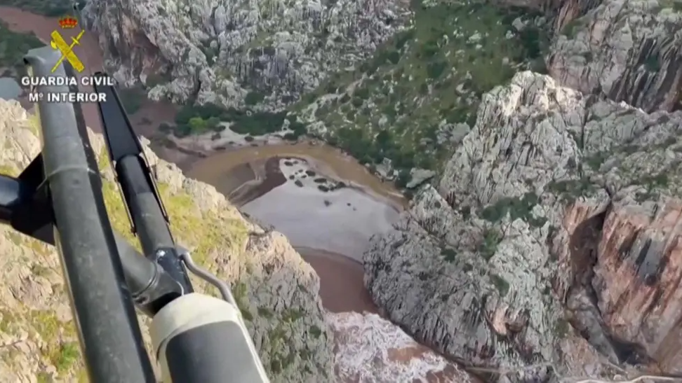 A drone shot of the canyon taken by a police helicopter.