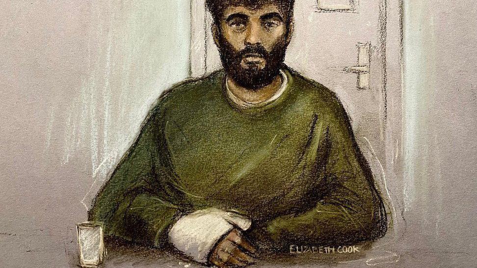 Court sketch of Hassan Jhangur