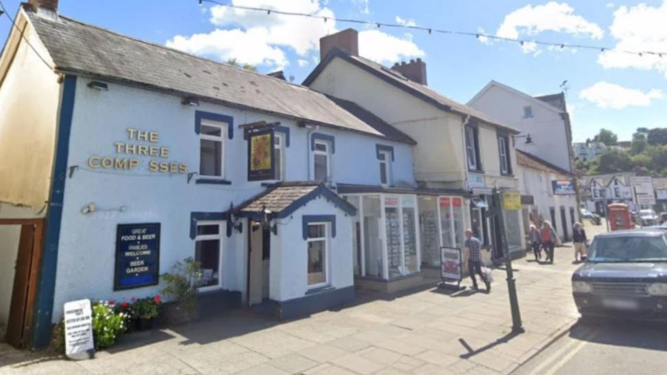 Exterior of The Three Compasses pub