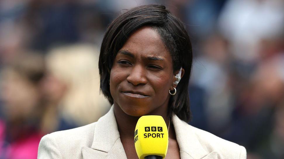 Maggie Alphonsi holds a BBC Sport microphone