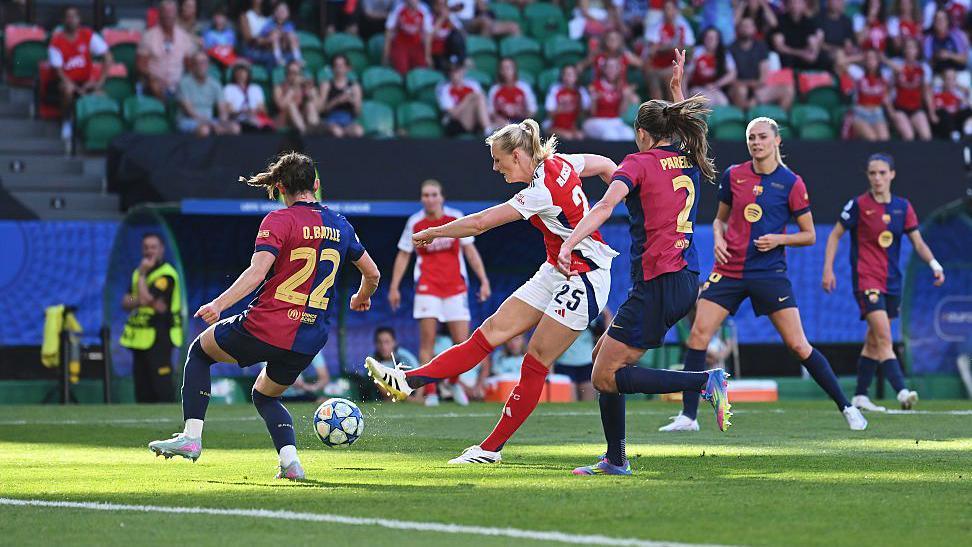 Stina Blackstenius scores against Barcelona in the Champions League final