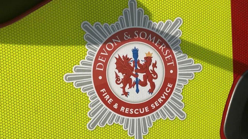 A close up of the fire service's logo showing a red dragon and a lion.