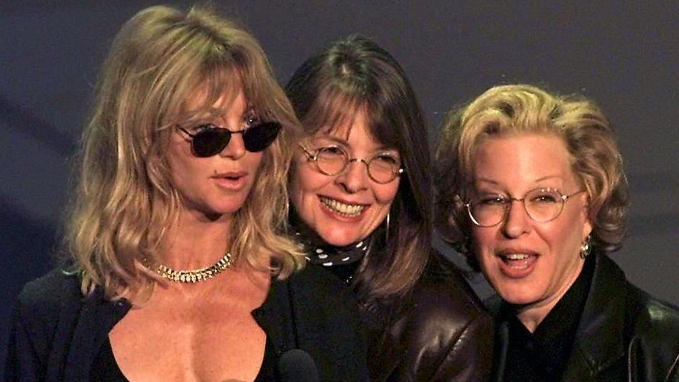 First Wives Club co-stars Goldie Hawn, Diane Keaton and Bette Midler rehearse at the Academy Awards in LA in 1997