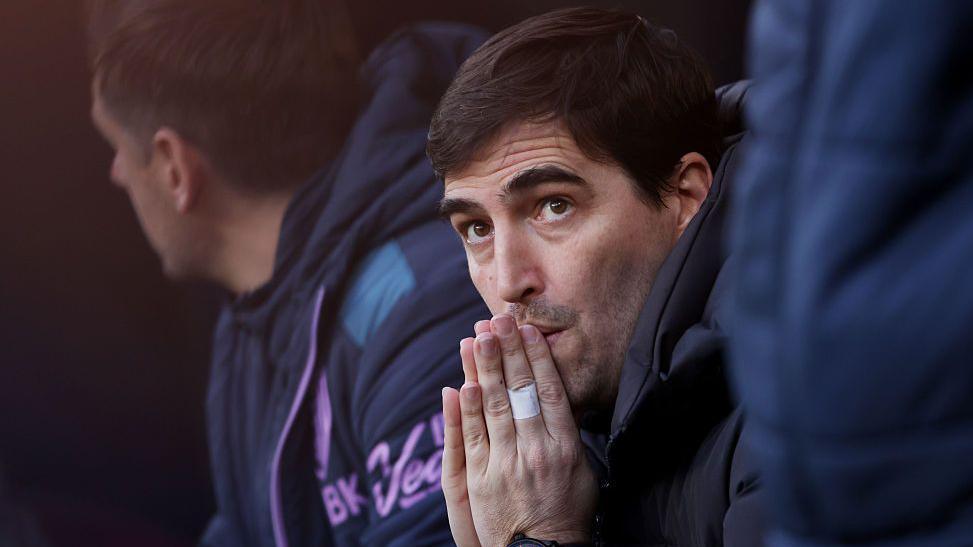 Bournemouth manager Andoni Iraola looks on from the dugout