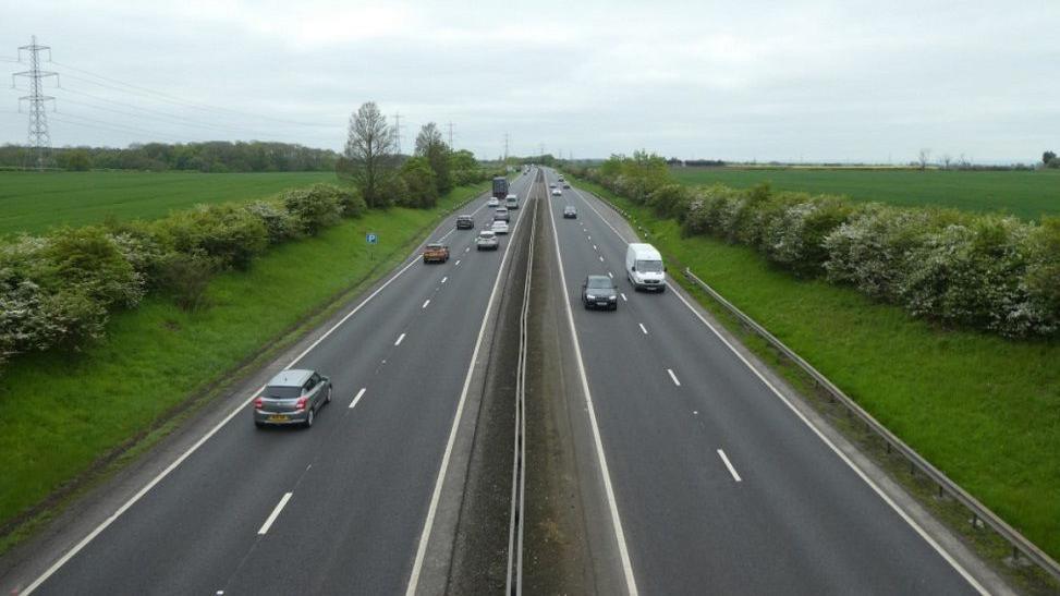 The A19 southbound from the road between Rudby and the A1044 near Yarm, in North Yorkshire