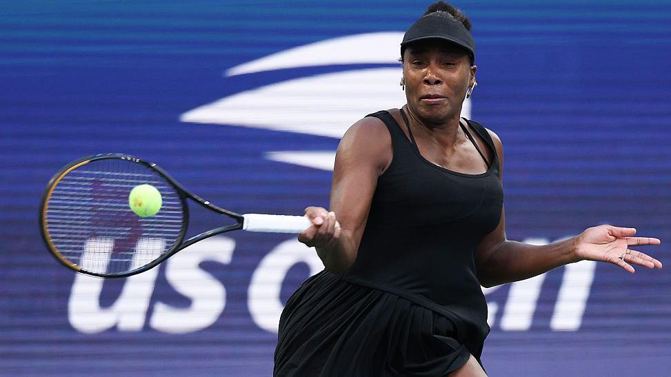 Venus Williams strikes the ball at the US Open