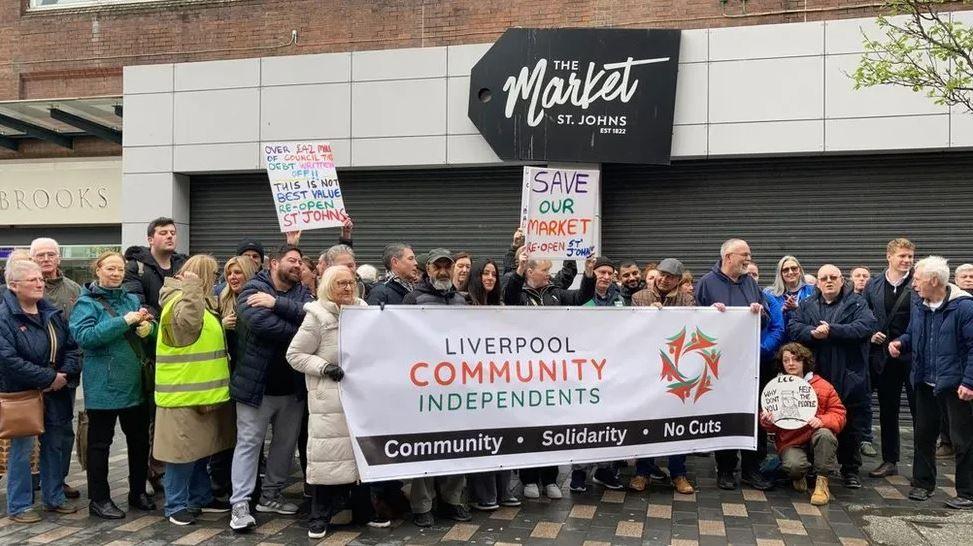 Market traders protesting outside St Johns Market