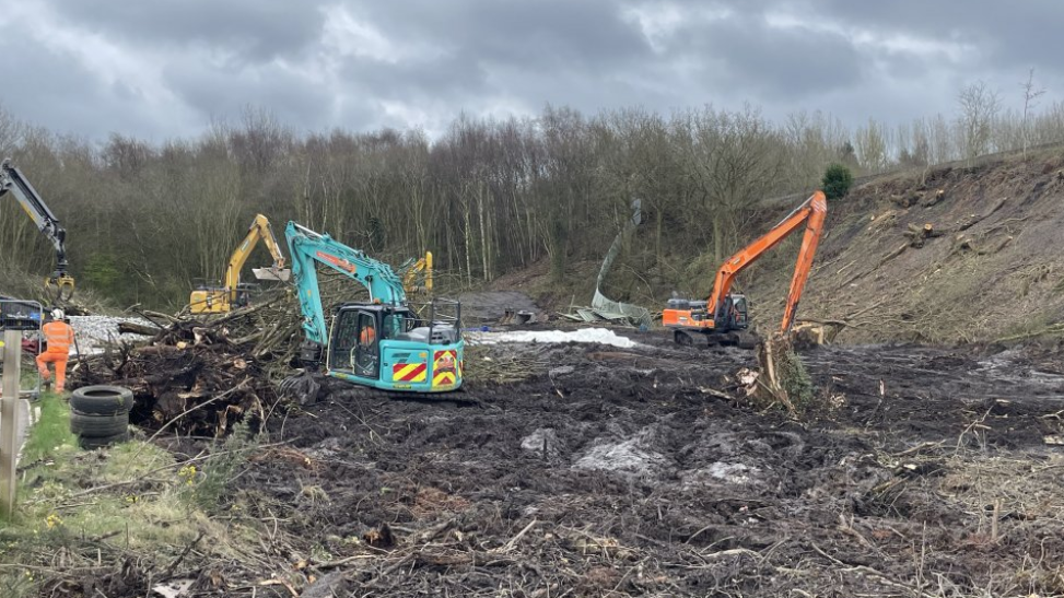 Work to fix a landslip near a railway line