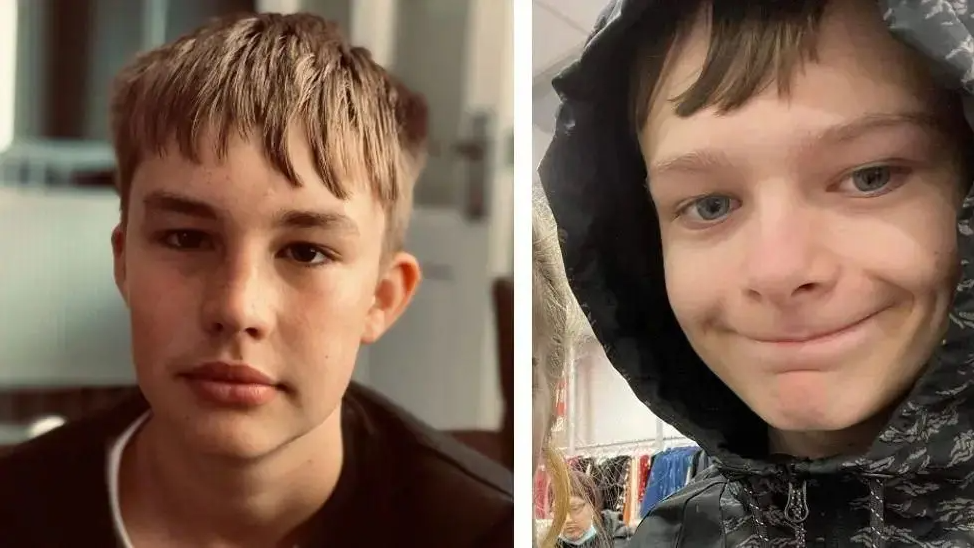 Two photos of young teenage boys, looking straight into the camera.