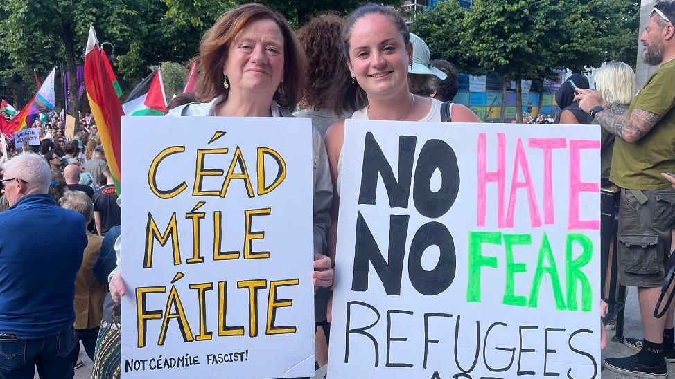 Mairead Sullivan and her daughter Nora attending the rally