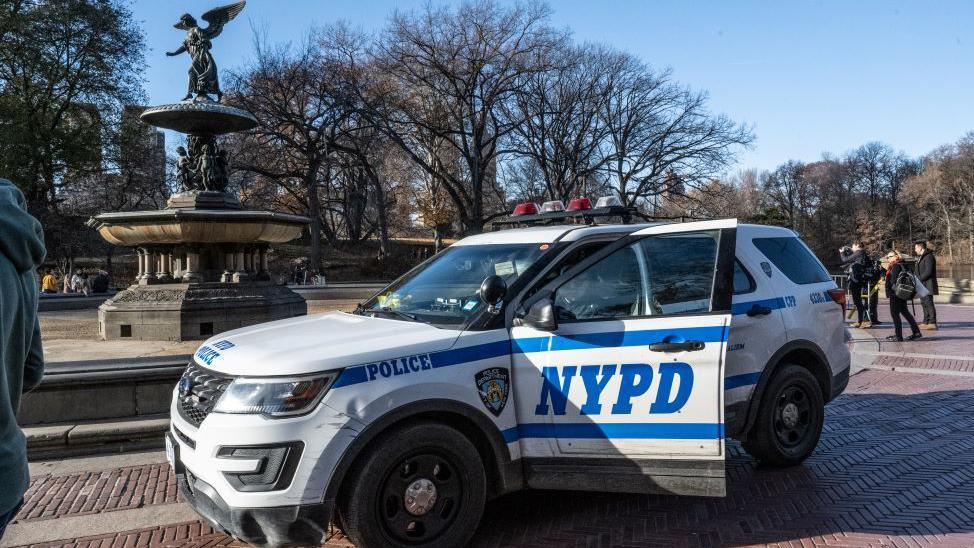 Police car parked at Bethesda Fountain in Central Park