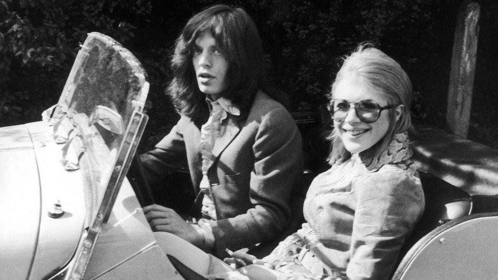 Marianne Faithfull and Mick Jagger go for a drive