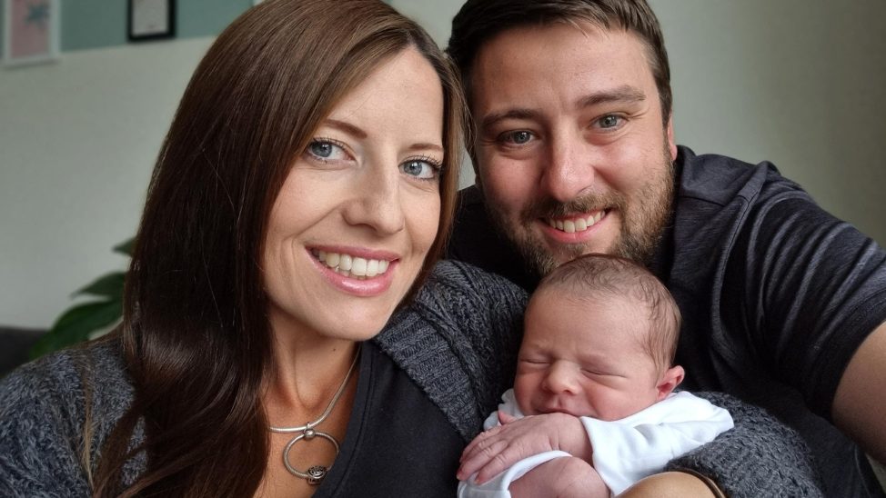 Jess Hannam, her partner Joe Illsley and their baby Louie Avery Illsley 