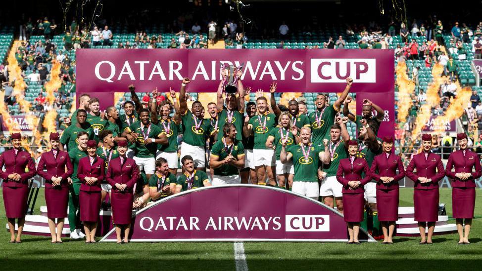 Qatar Airways branded trophy lift by South Africa